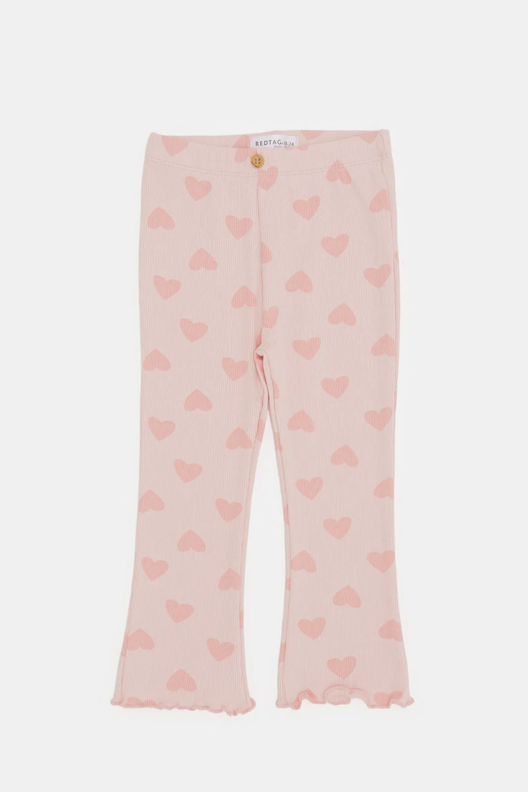 Infant Girls Pink Printed Tonal Pink Flower With Pocket Bell Bottom Leggings