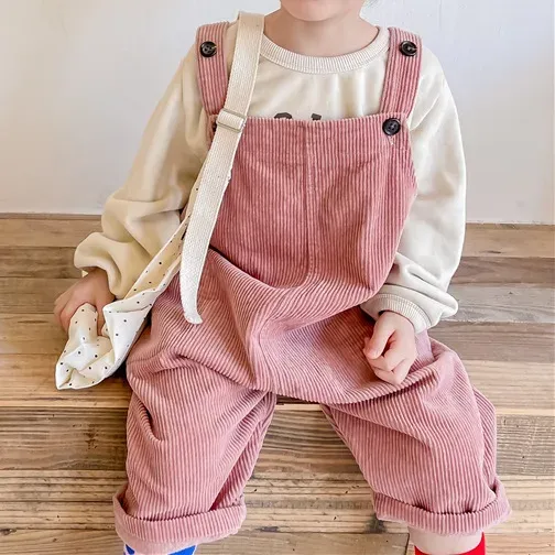 Kids Solid Corduroy Overalls