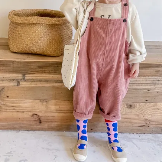 Kids Solid Corduroy Overalls