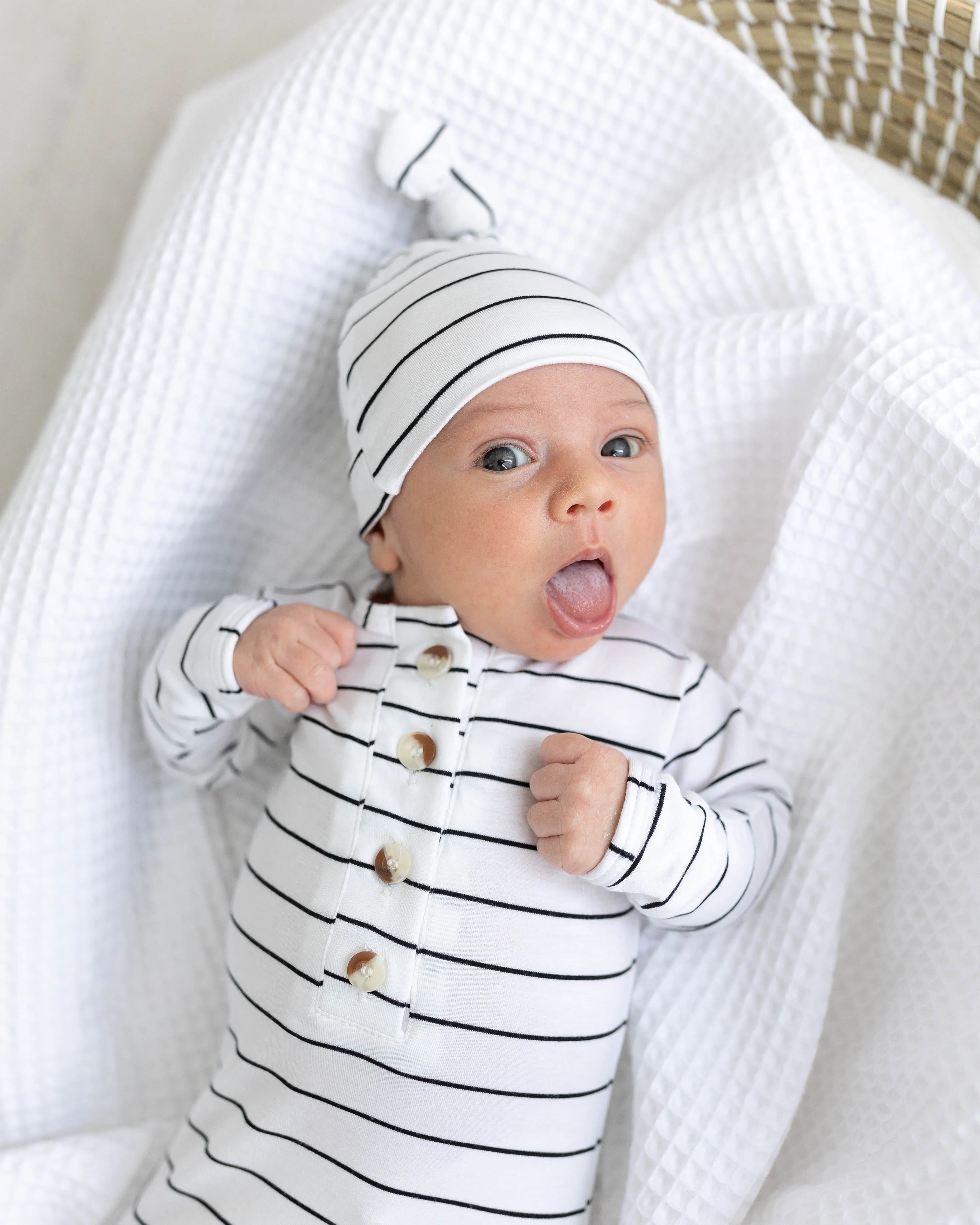 Knotted Baby Gown Set - Black Stripes (newborn-3 Months)