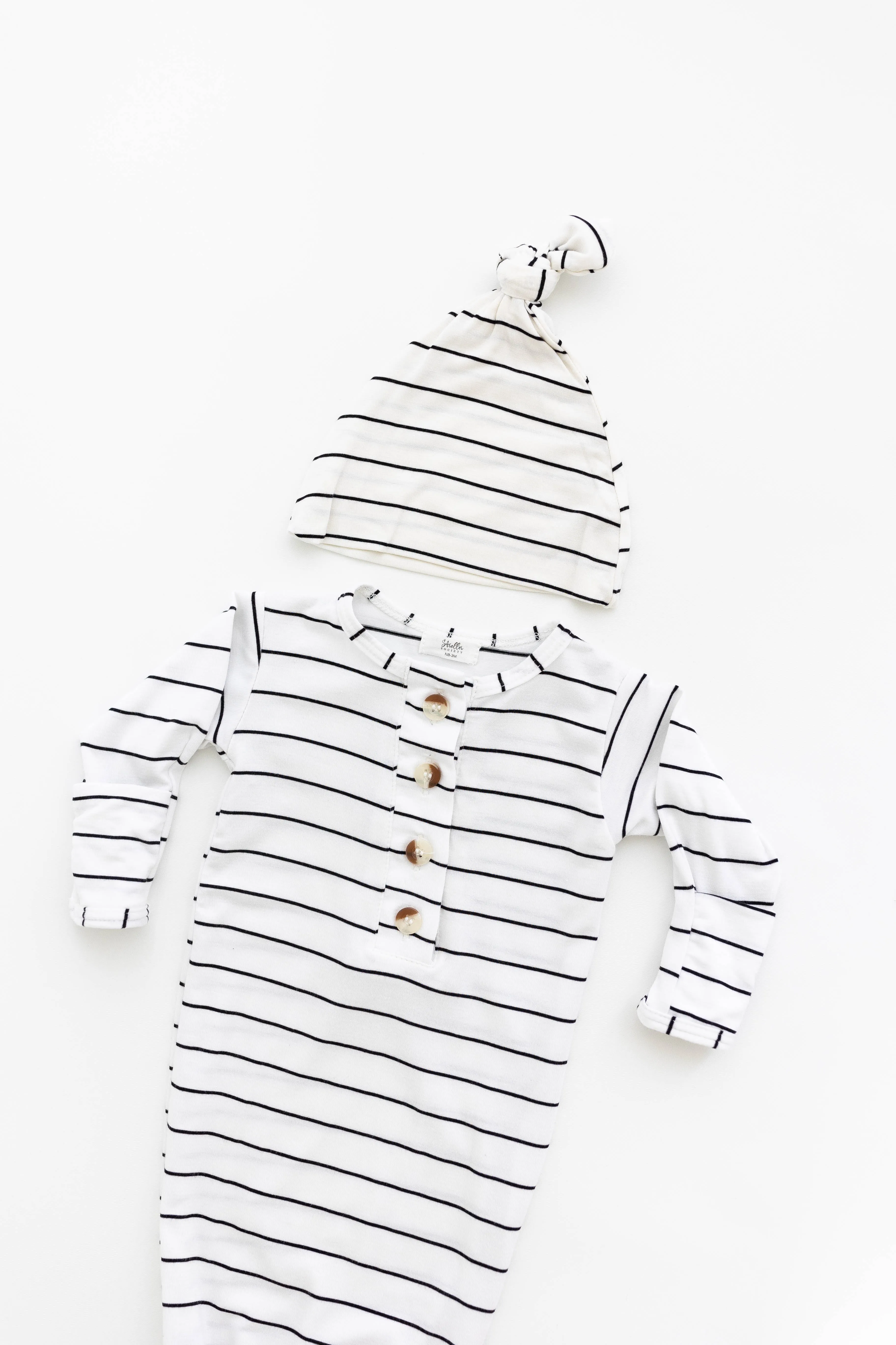 Knotted Baby Gown Set - Black Stripes (newborn-3 Months)