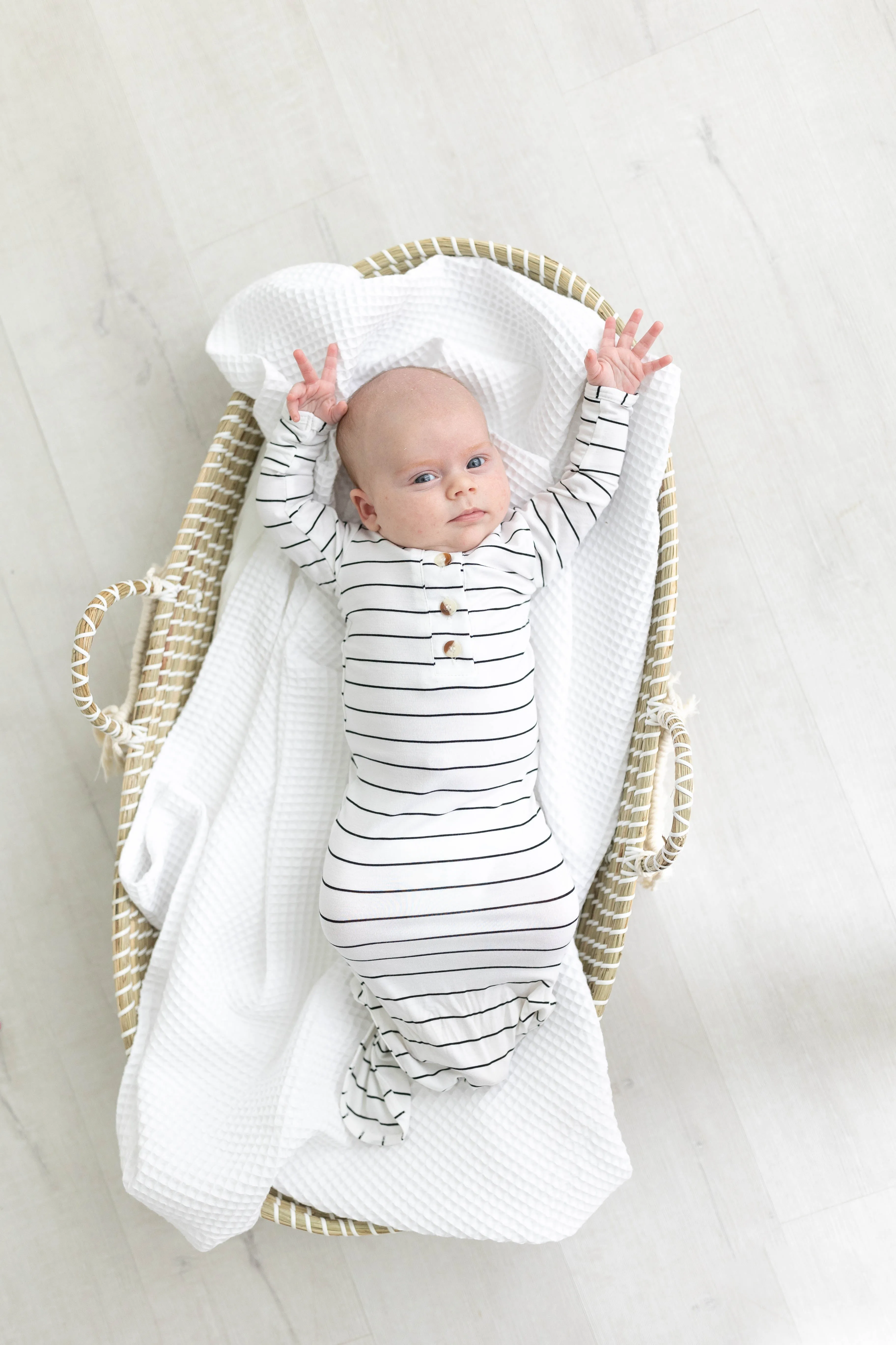 Knotted Baby Gown Set - Black Stripes (newborn-3 Months)