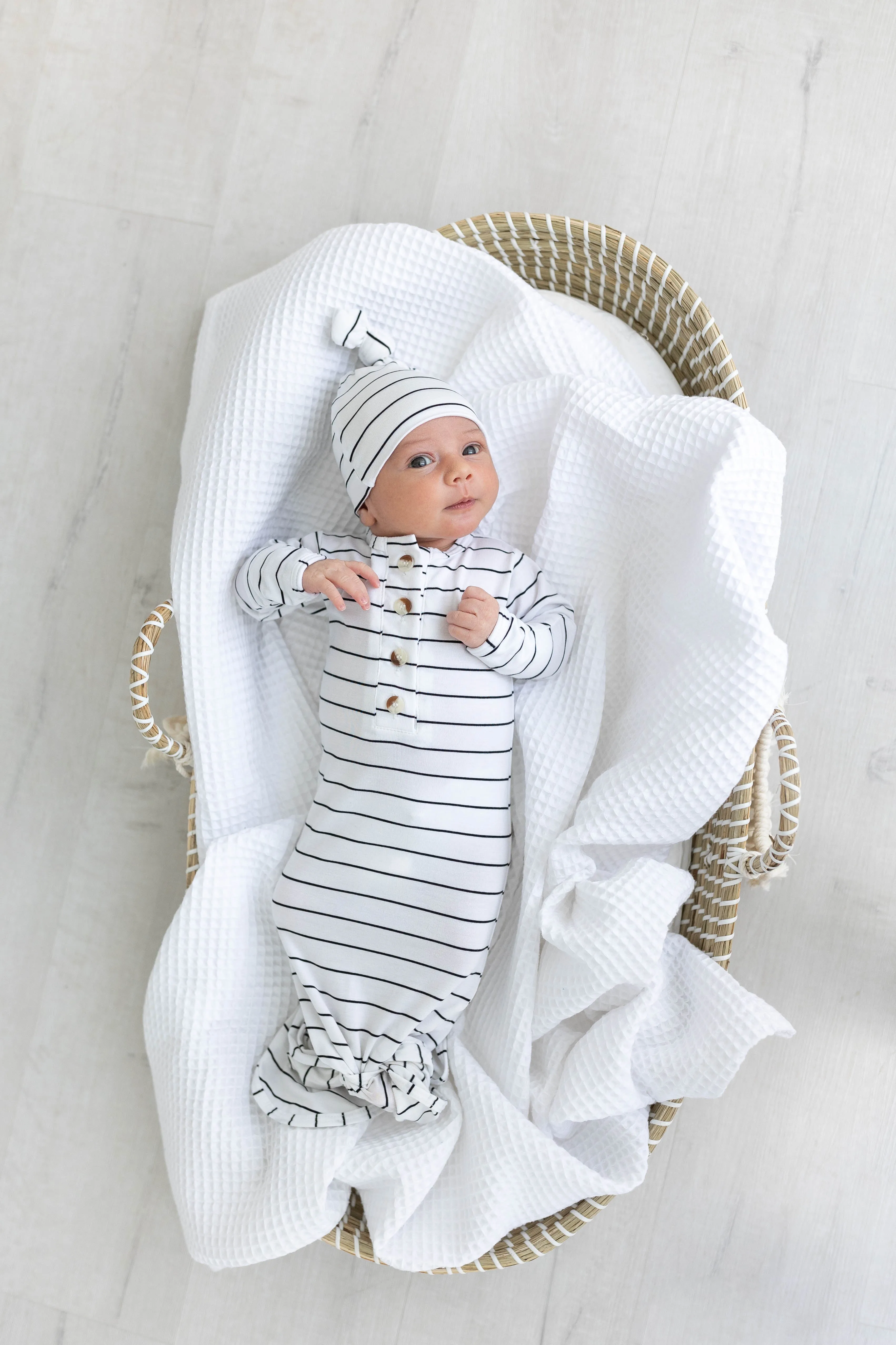 Knotted Baby Gown Set - Black Stripes (newborn-3 Months)