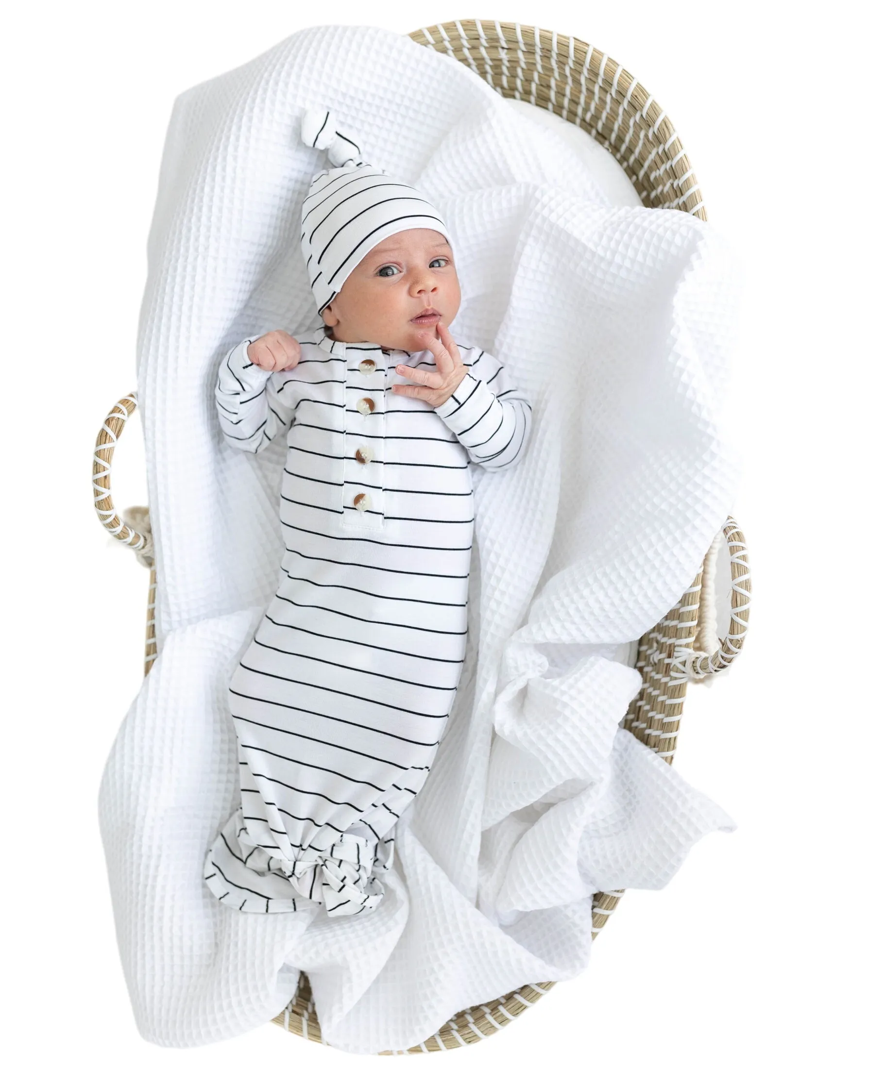 Knotted Baby Gown Set - Black Stripes (newborn-3 Months)