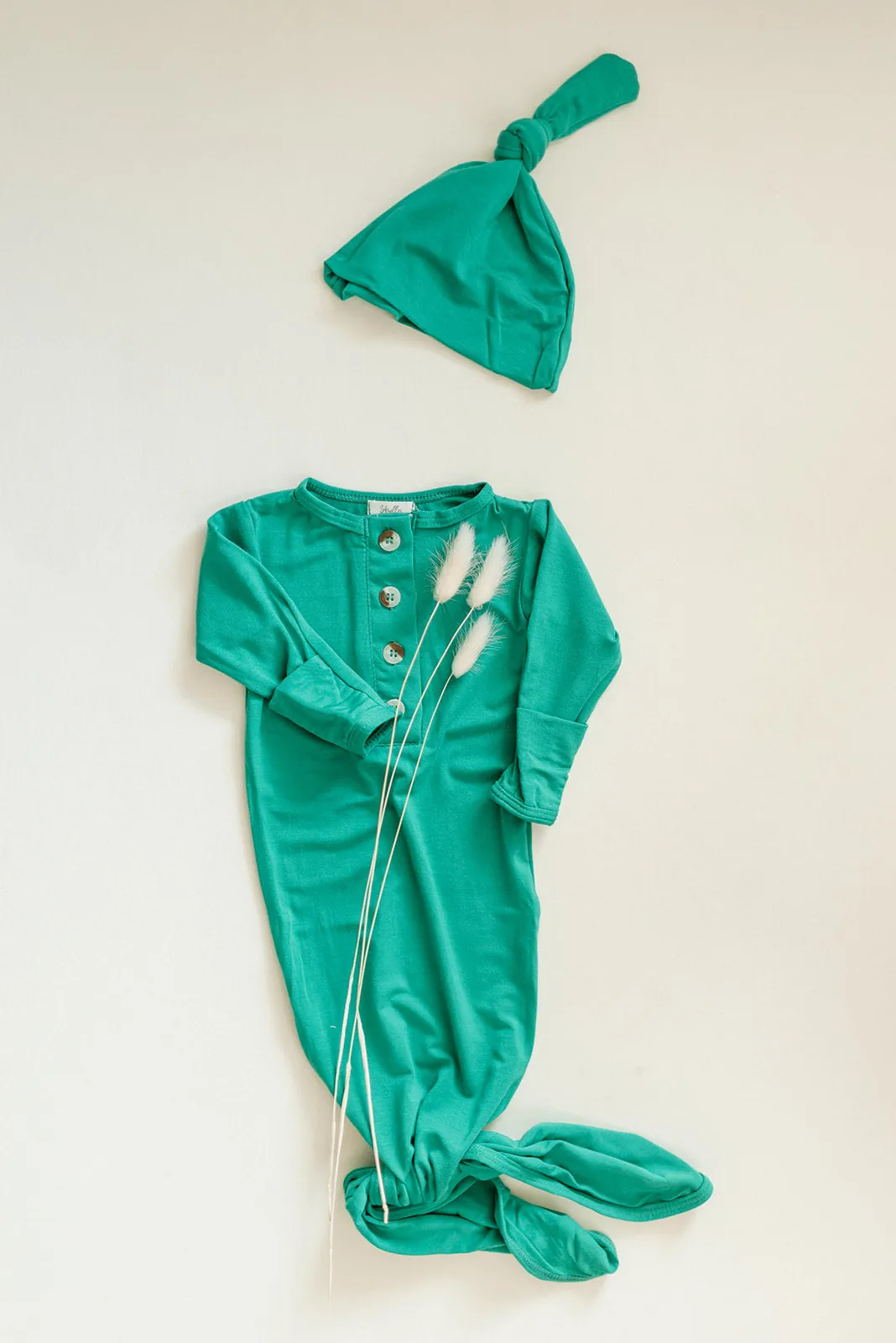 Knotted Baby Gown Set - Holiday Green (newborn-3 Months)