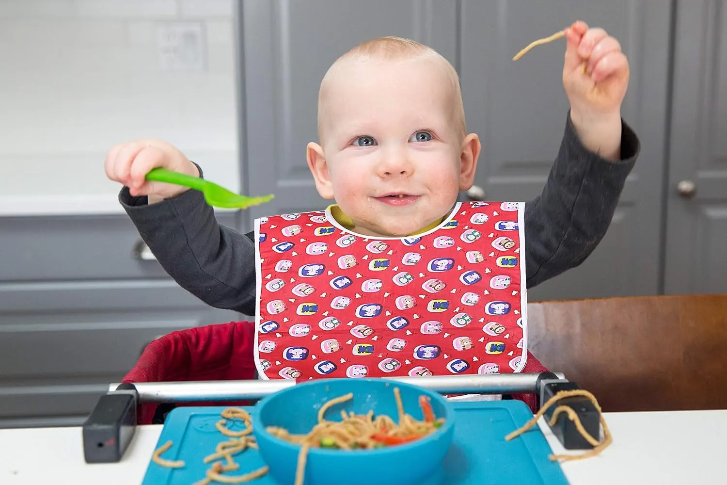 Kuber Industries Cotton Waterproof Baby Apron with Baby Food Mat (Red), CTKTC13872