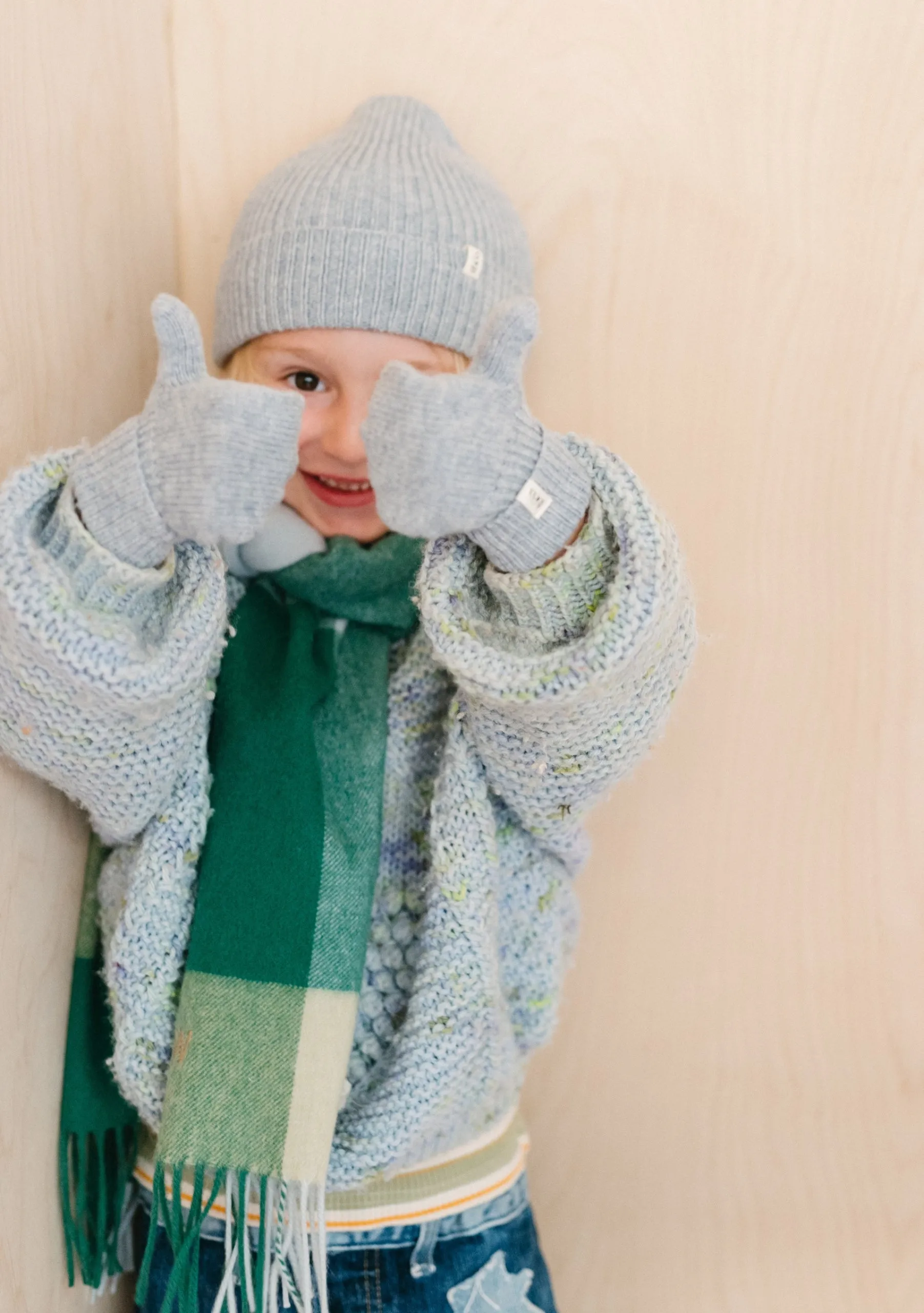 Merino Wool Kids Mittens in Light Grey Melange