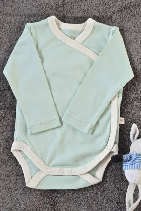 Mint Blue Unisex Full Sleeve Kimono Onesie In Organic Cotton