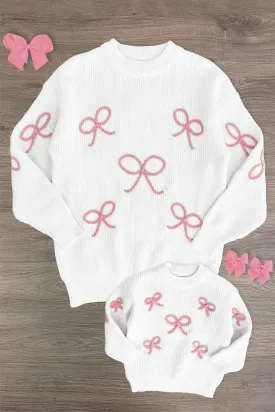 Mom & Me - White & Pink Bow Knit Sweater