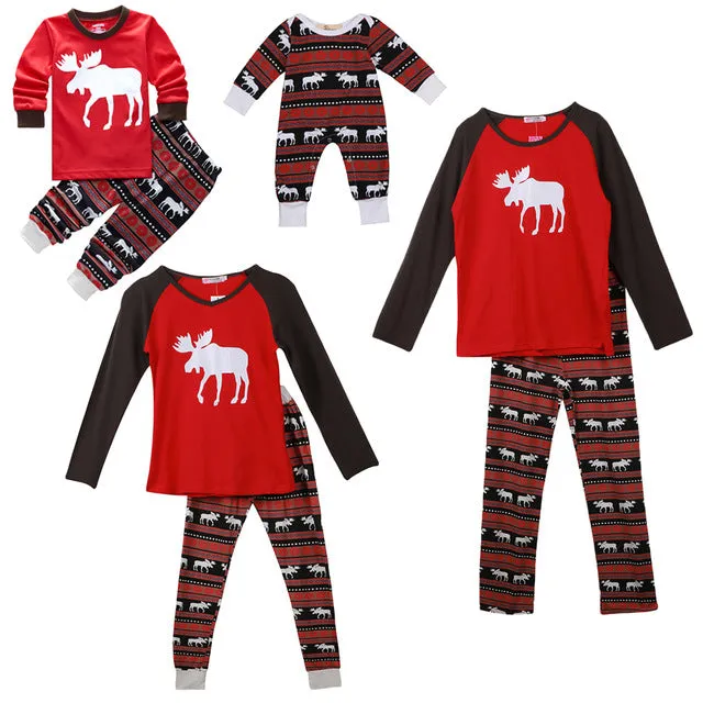 Moose Style Matching Christmas Family Pajamas Set Mom Dad Kids Sleepwear Nightwea