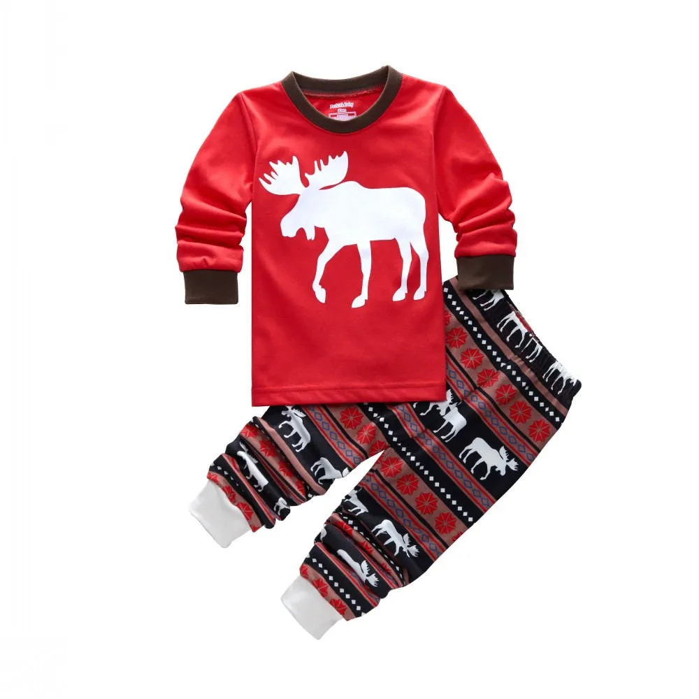 Moose Style Matching Christmas Family Pajamas Set Mom Dad Kids Sleepwear Nightwea