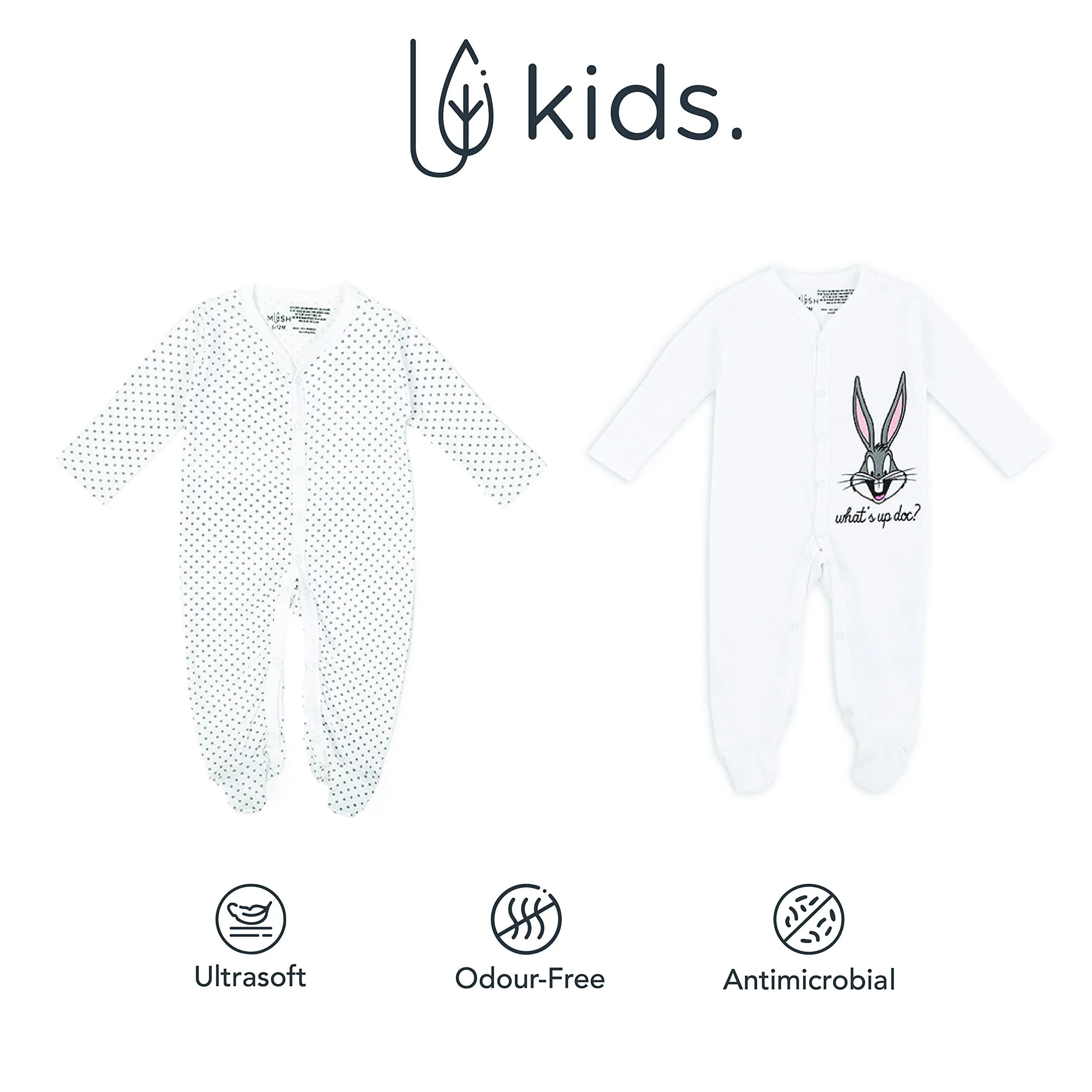 Mush Ultra Soft Bamboo Unisex Onesies Combo Set for New Born Baby/Kids Pack of 2, (6-12 Months, Stary Night & Daylight)