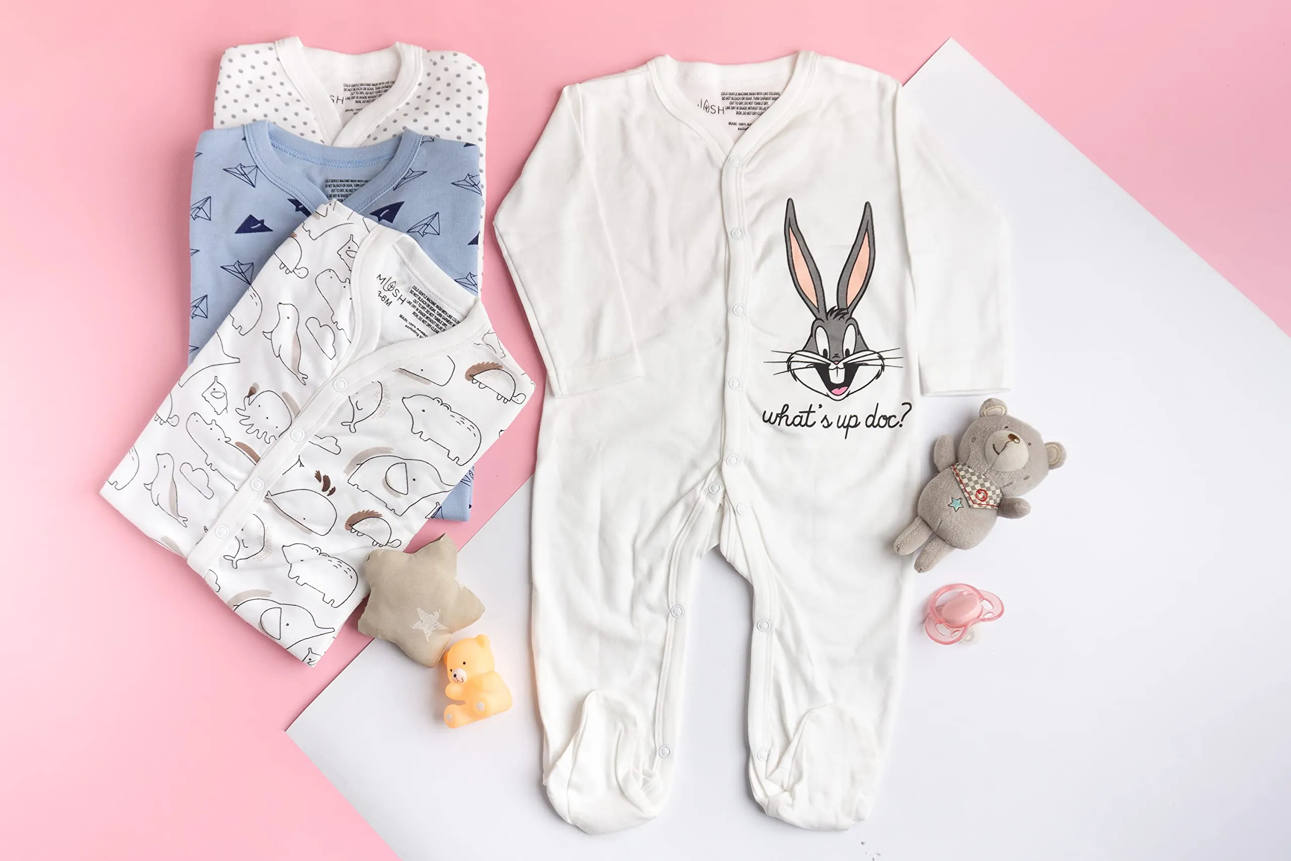 Mush Ultra Soft Bamboo Unisex Onesies Combo Set for New Born Baby/Kids Pack of 2, (6-12 Months, Stary Night & Daylight)