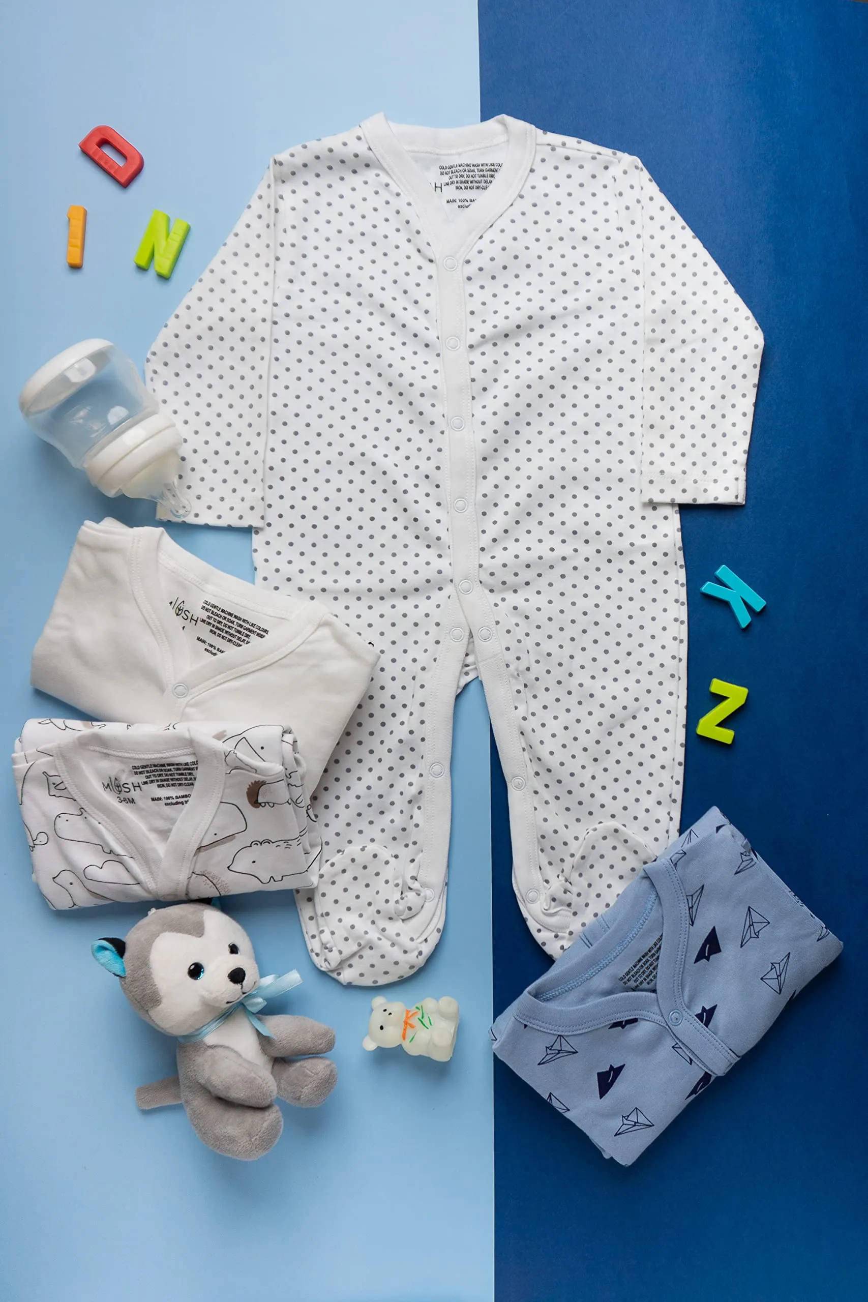 Mush Ultra Soft Bamboo Unisex Onesies Combo Set for New Born Baby/Kids Pack of 2, (6-12 Months, Stary Night & Daylight)