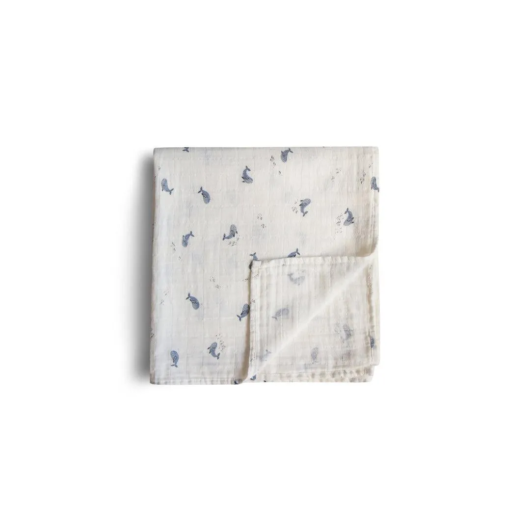 Mushie Organic Muslin Swaddle - Whales