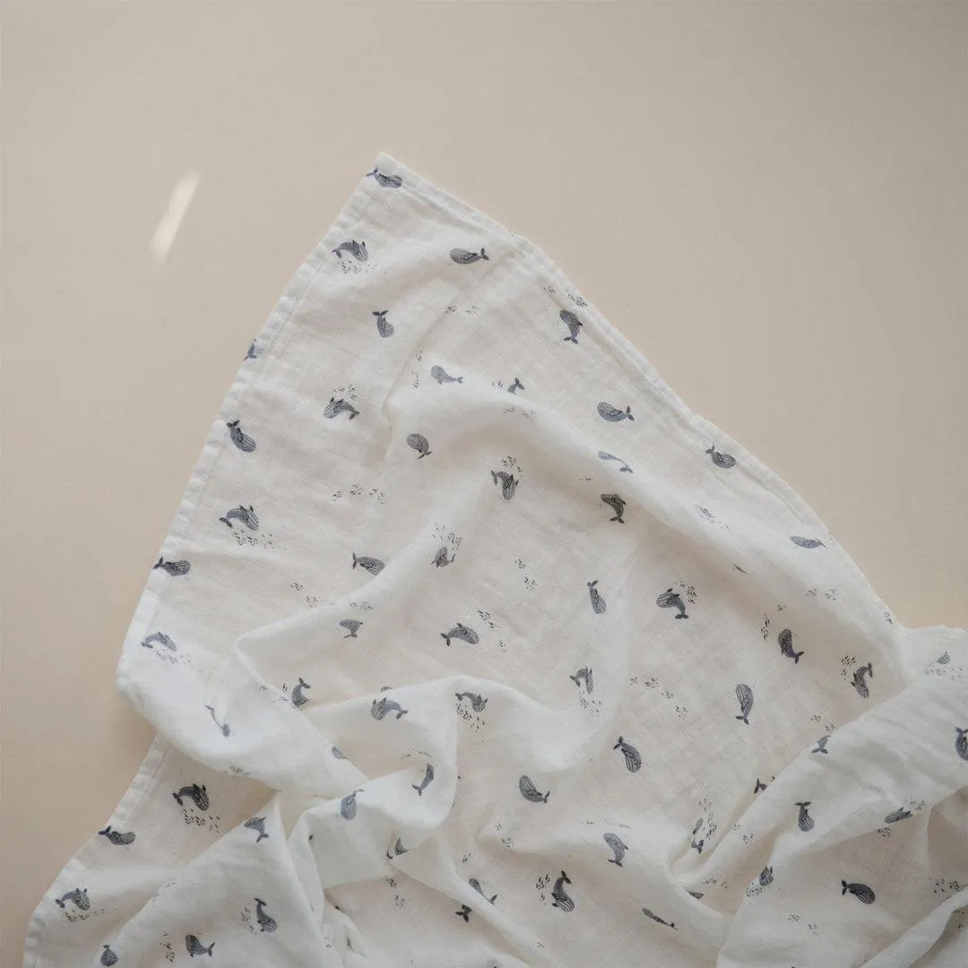 Mushie Organic Muslin Swaddle - Whales