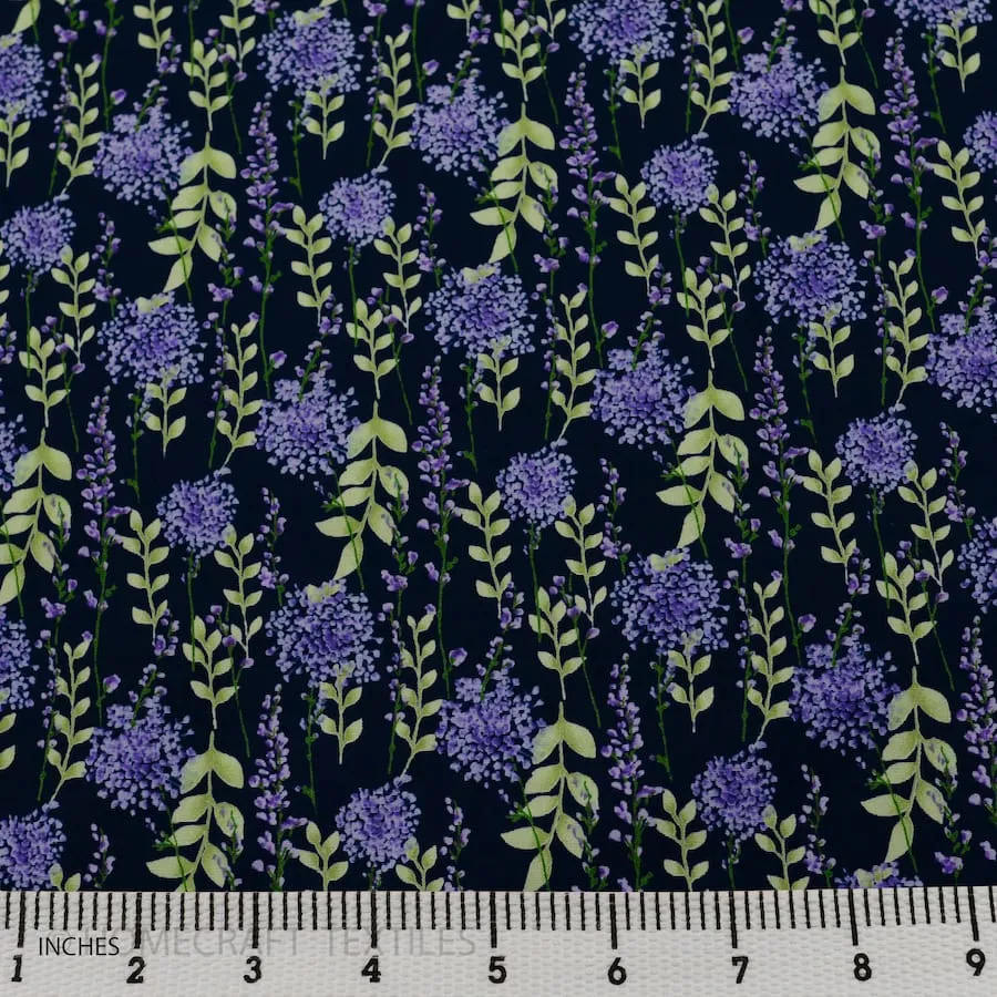 Navy Lavender Branch Floral Cotton Print