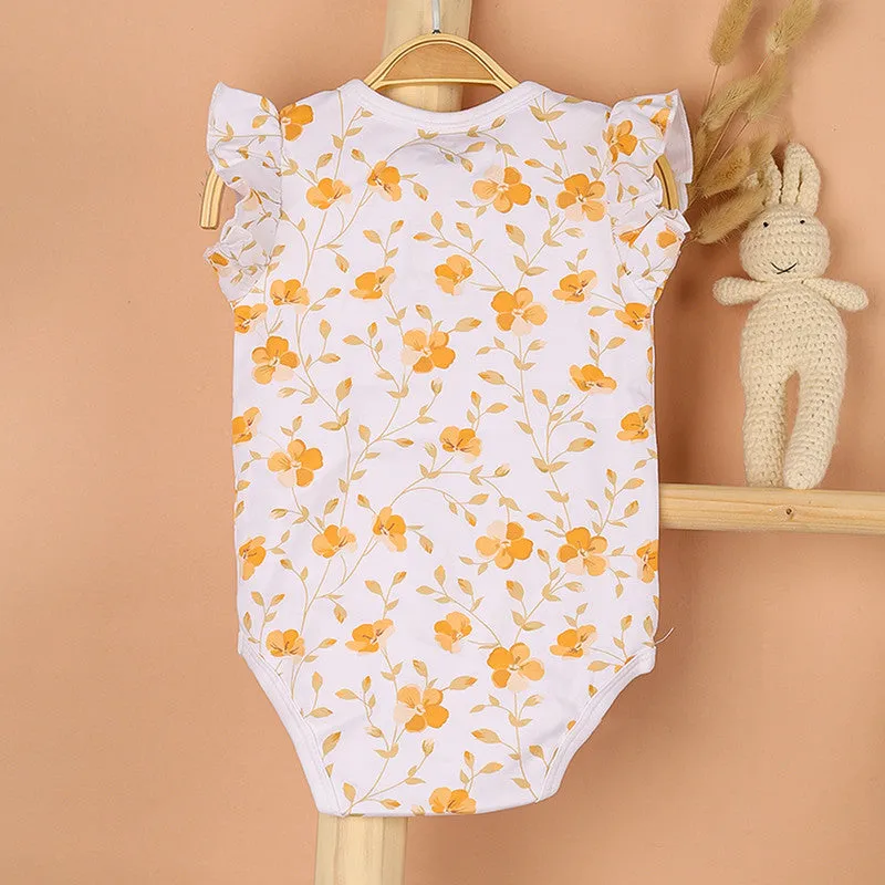 New Born Baby Essential Gift Set | Organic Cotton | Printed Peach Flower | Set of 6