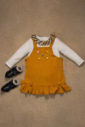 One Friday Baby Girls Mustard Solid Dangri with t-shirt