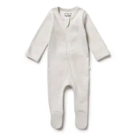 Organic Stripe Rib Zipsuit with Feet