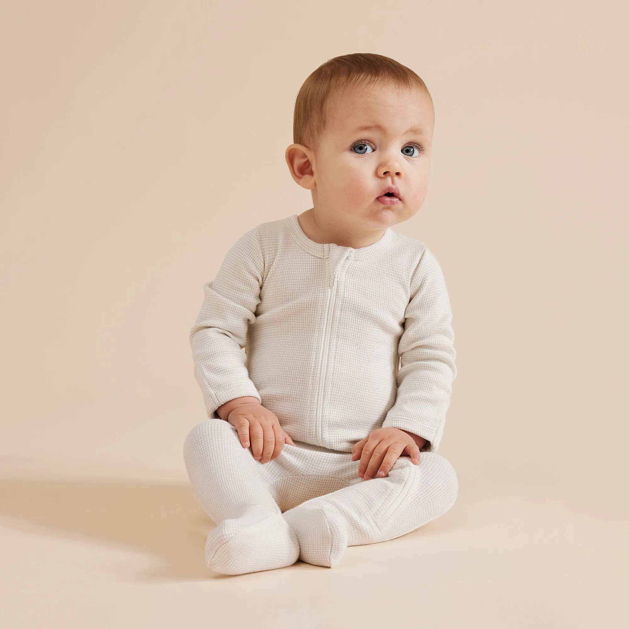 Organic Stripe Rib Zipsuit with Feet