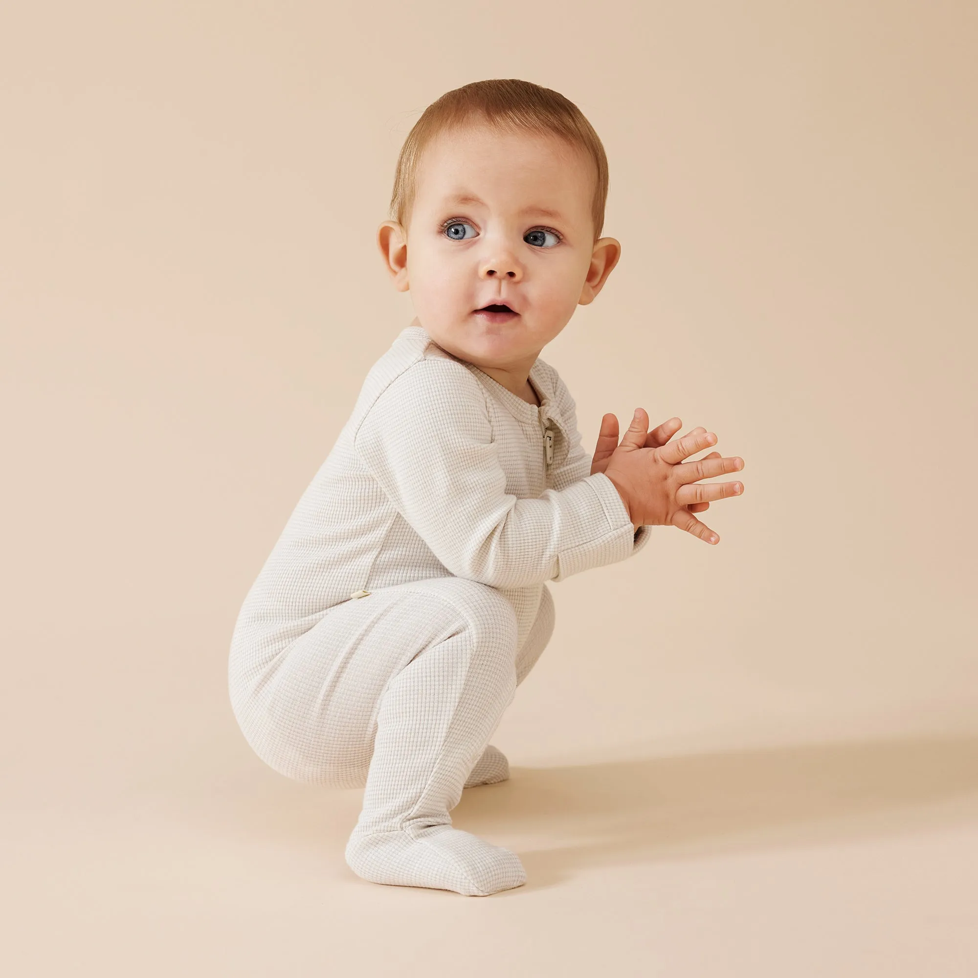 Organic Stripe Rib Zipsuit with Feet