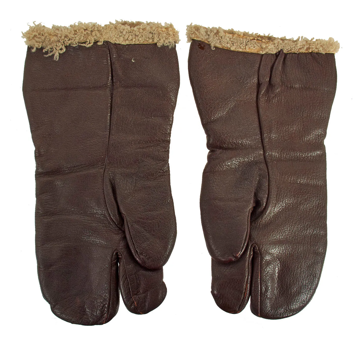 Original WWII U.S. Army Air Force Private Purchase B-2 Leather Flight Cap and A-9 Shearling Liner Flight Gloves