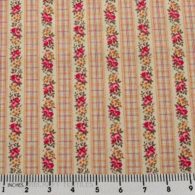 Peach Check Floral Stripe Cotton Print