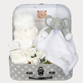 Personalised New Baby Elephant Themed Keepsake Hamper White