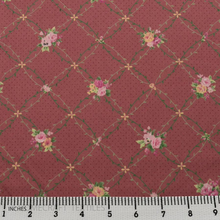 Plum Posy Vines Cotton Print