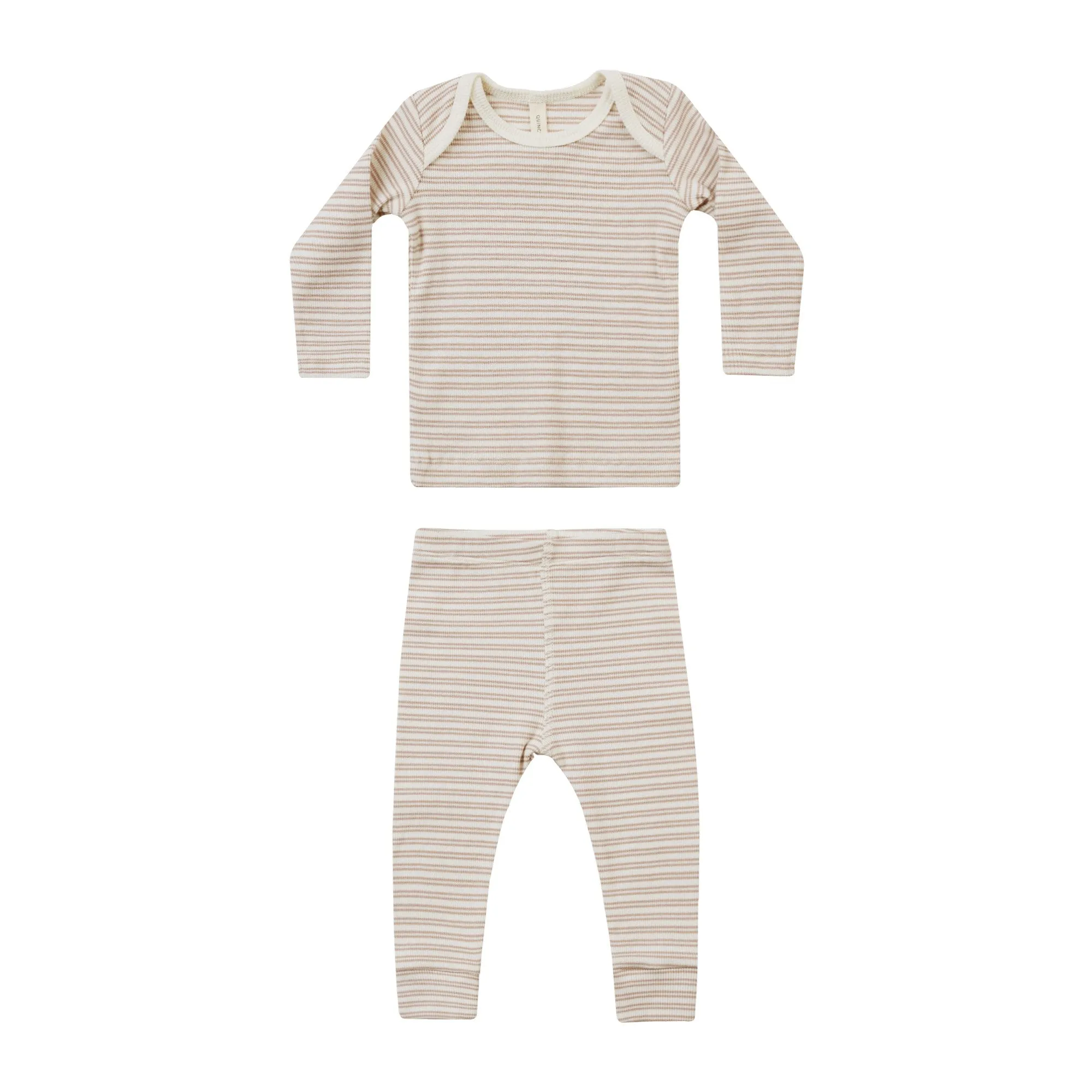 QUINCY MAE - Ribbed Tee   Legging Set | Oat Stripe