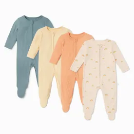 Rainbow & Ribbed Zip Baby Pajamas 4 Pack