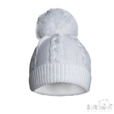 Recycled Cable Knit Baby Hat - White