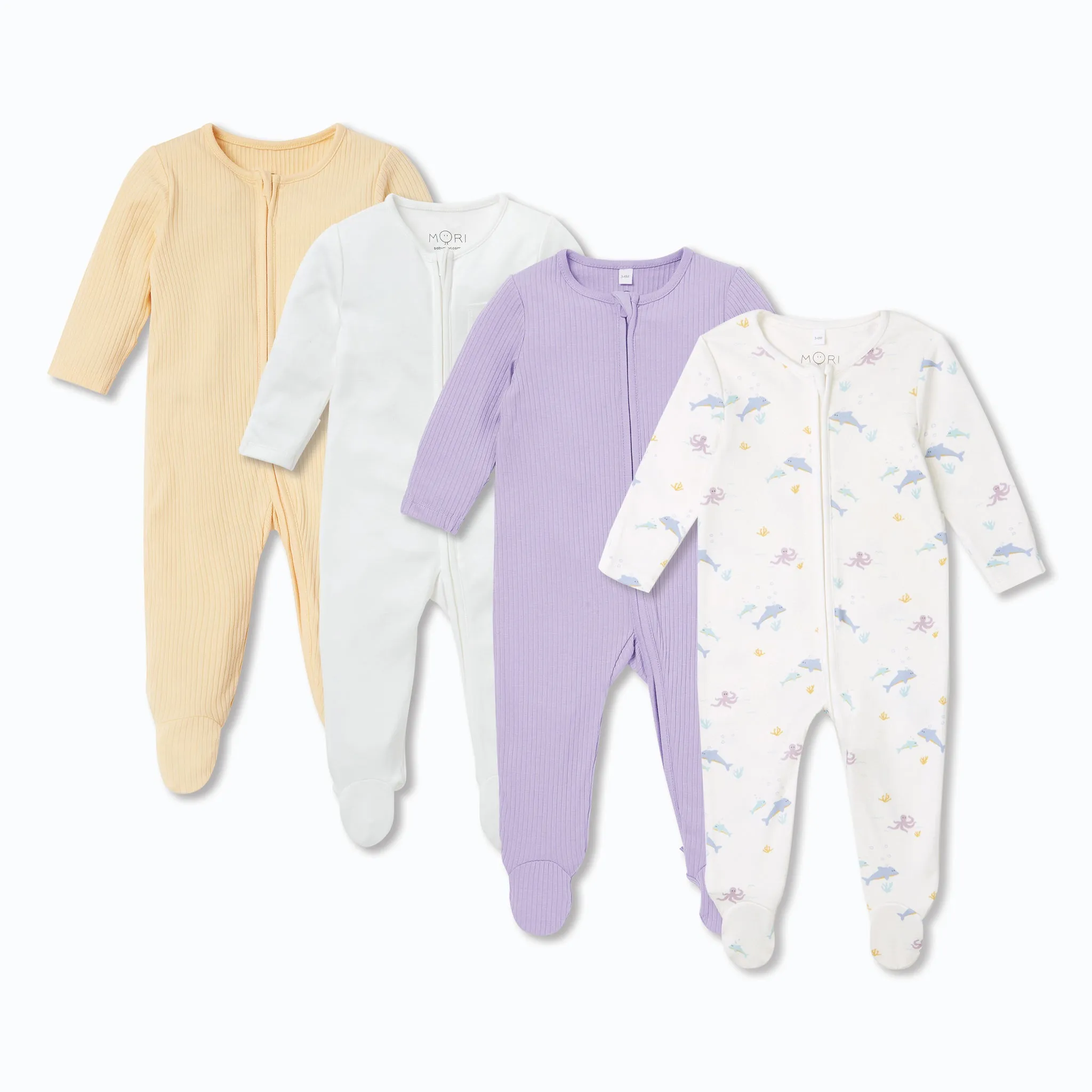 Ribbed & Signature Clever Zip Baby Pajamas 4 Pack