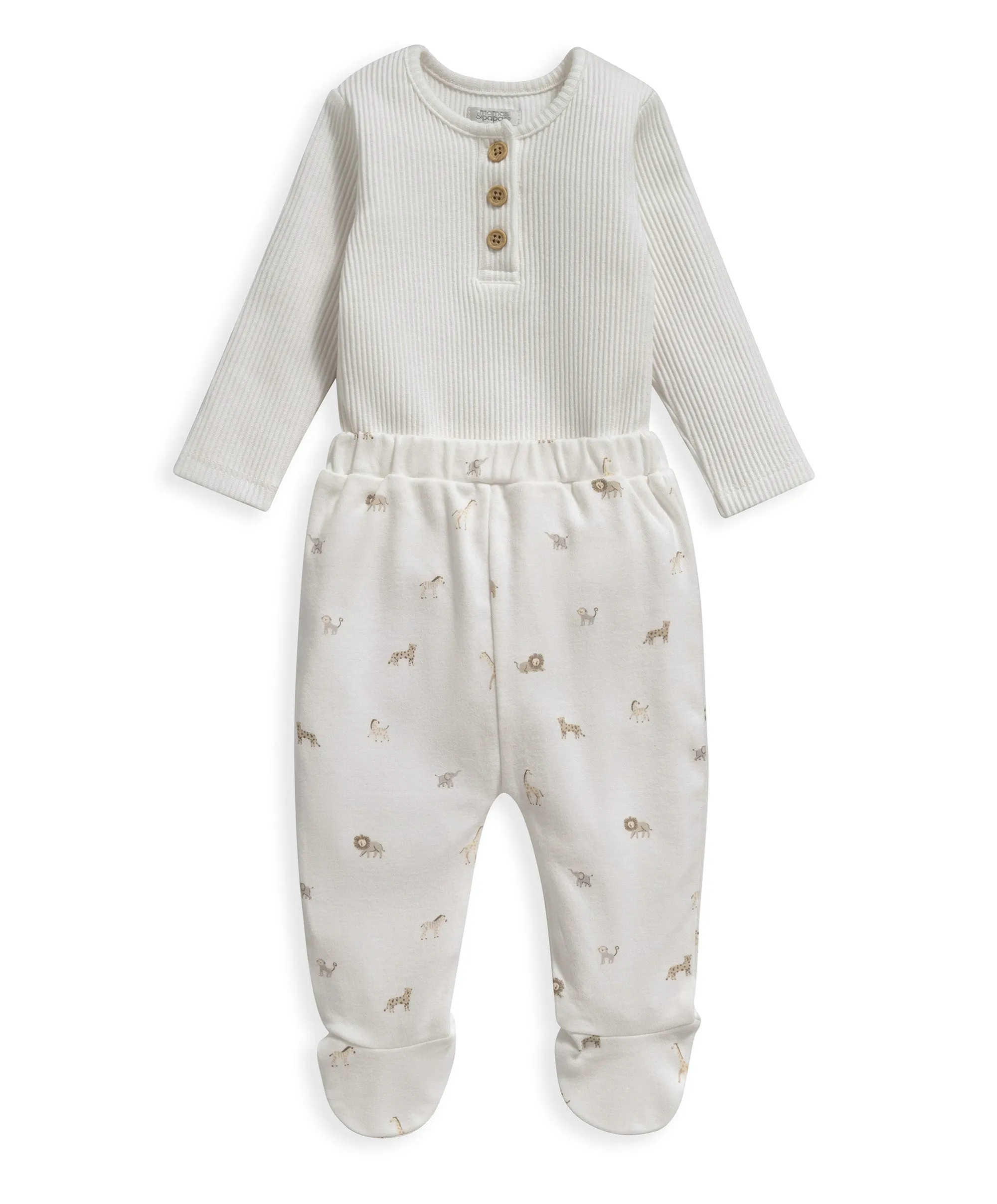 Ribbed Bodysuit & Safari Print Pants -  2 Piece Set