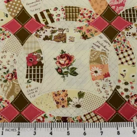 Rose Floral Patchwork Circles Cotton Print