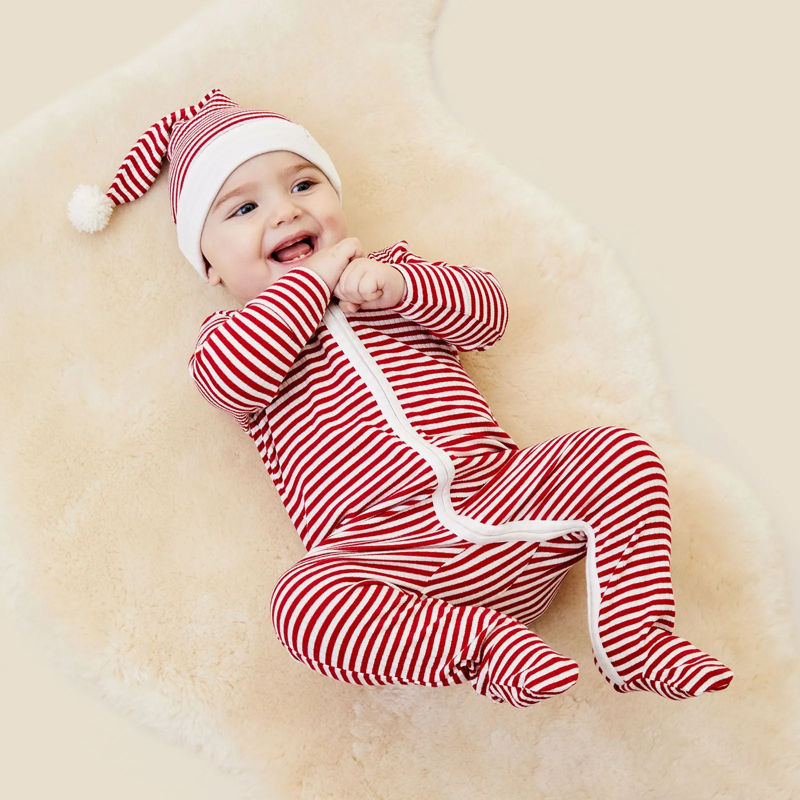 Ruby Stripe Ribbed Clever Zip Baby Pajamas