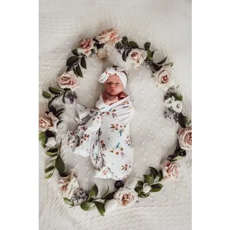 Snuggle Hunny Kids - Jersey Baby Wrap Swaddle & Topknot (Set) - Boho & Posy