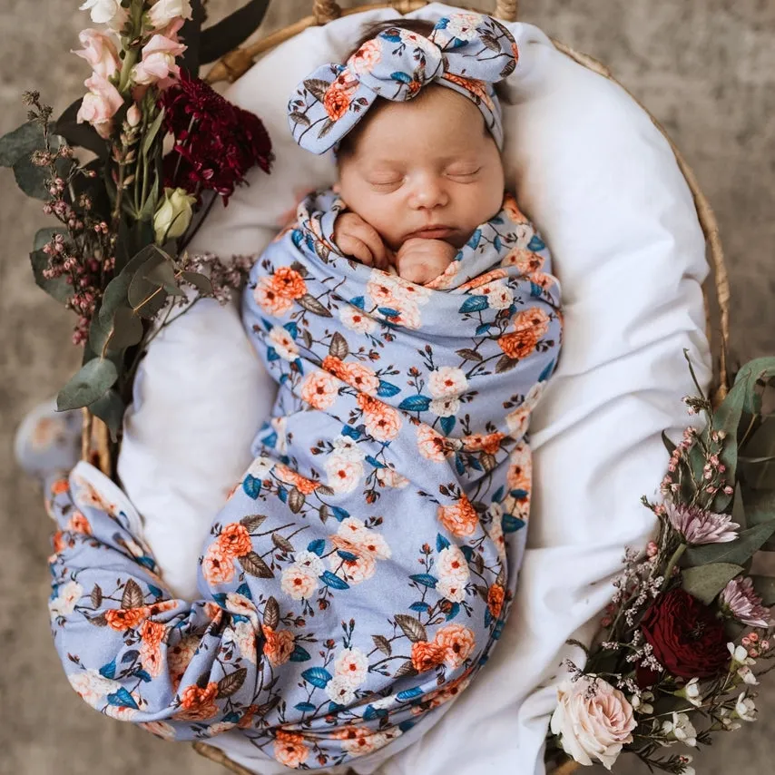 Snuggle Hunny Kids - Jersey Baby Wrap Swaddle & Topknot (Set) - Vintage Blossom