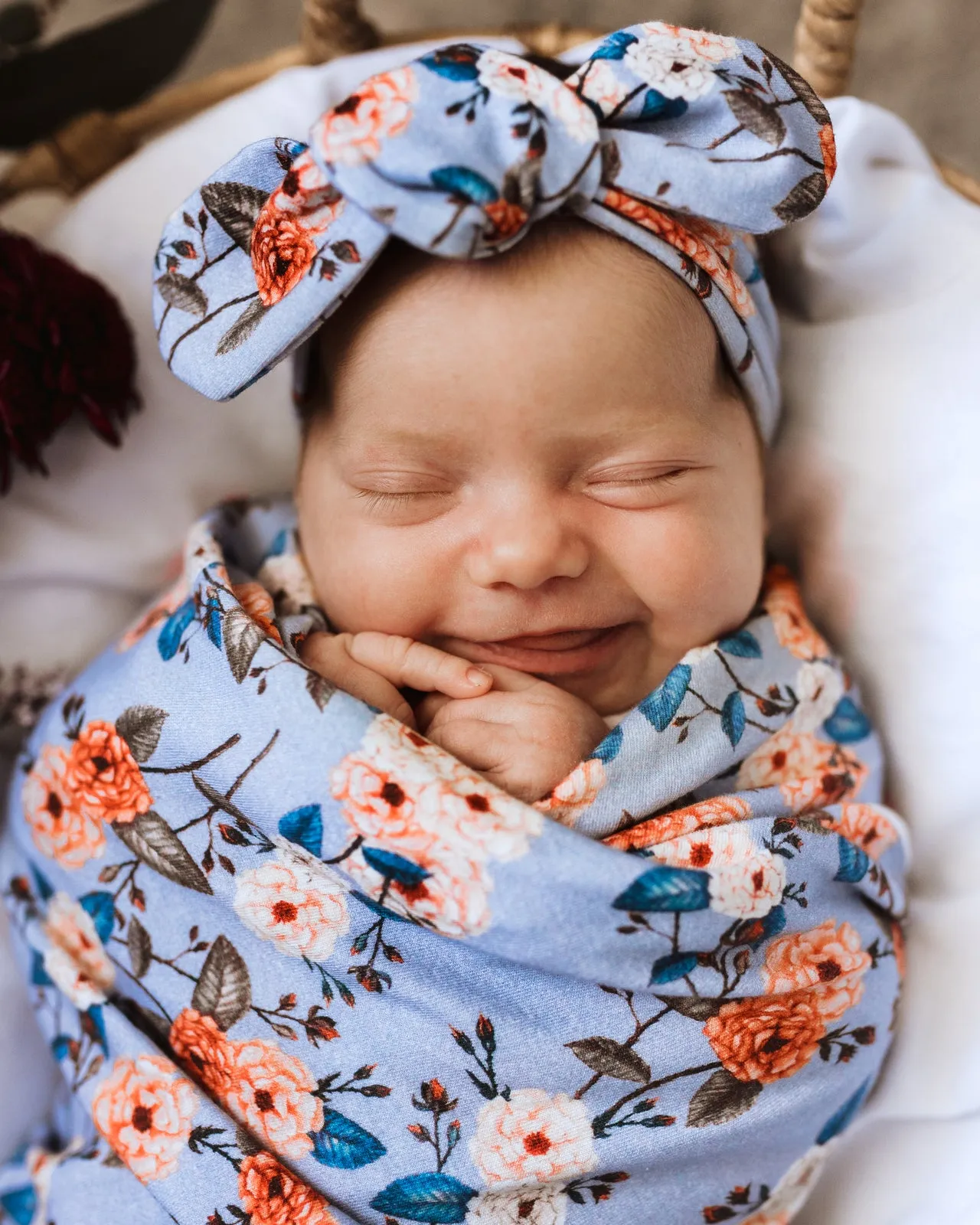 Snuggle Hunny Kids - Jersey Baby Wrap Swaddle & Topknot (Set) - Vintage Blossom