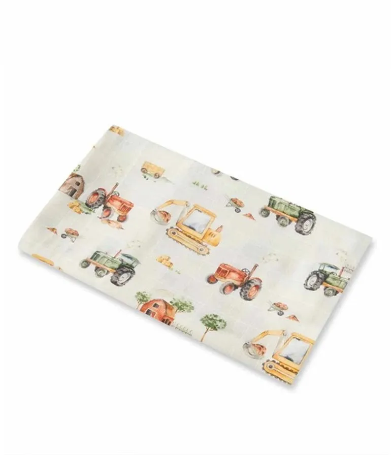 Unisex Organic-cotton Muslin Wrap - Diggers & Tractors