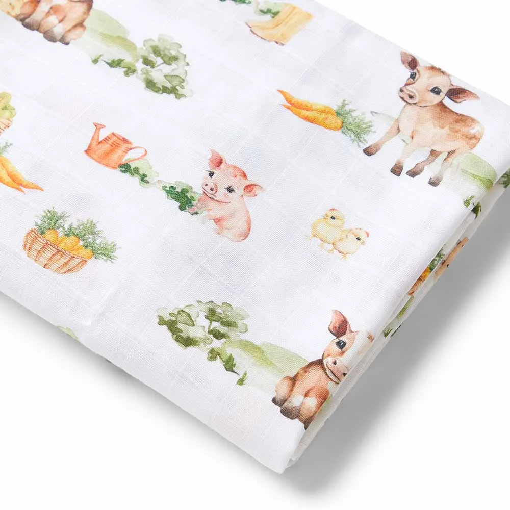 Unisex Organic-cotton Muslin Wrap - Farm