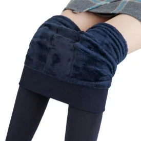 Winter Women Warm Solid Color Velvet High Waist Leggings Stretchy Leggings