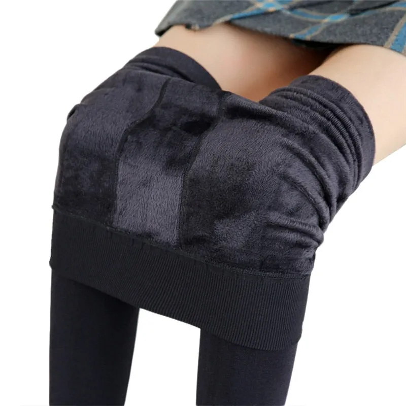 Winter Women Warm Solid Color Velvet High Waist Leggings Stretchy Leggings